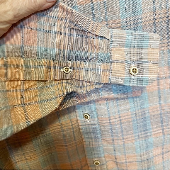 ROWM Men’s Long Sleeve Blue Peach Plaid Button Down Casual Preppy Classic Sz XL - Picture 7 of 9
